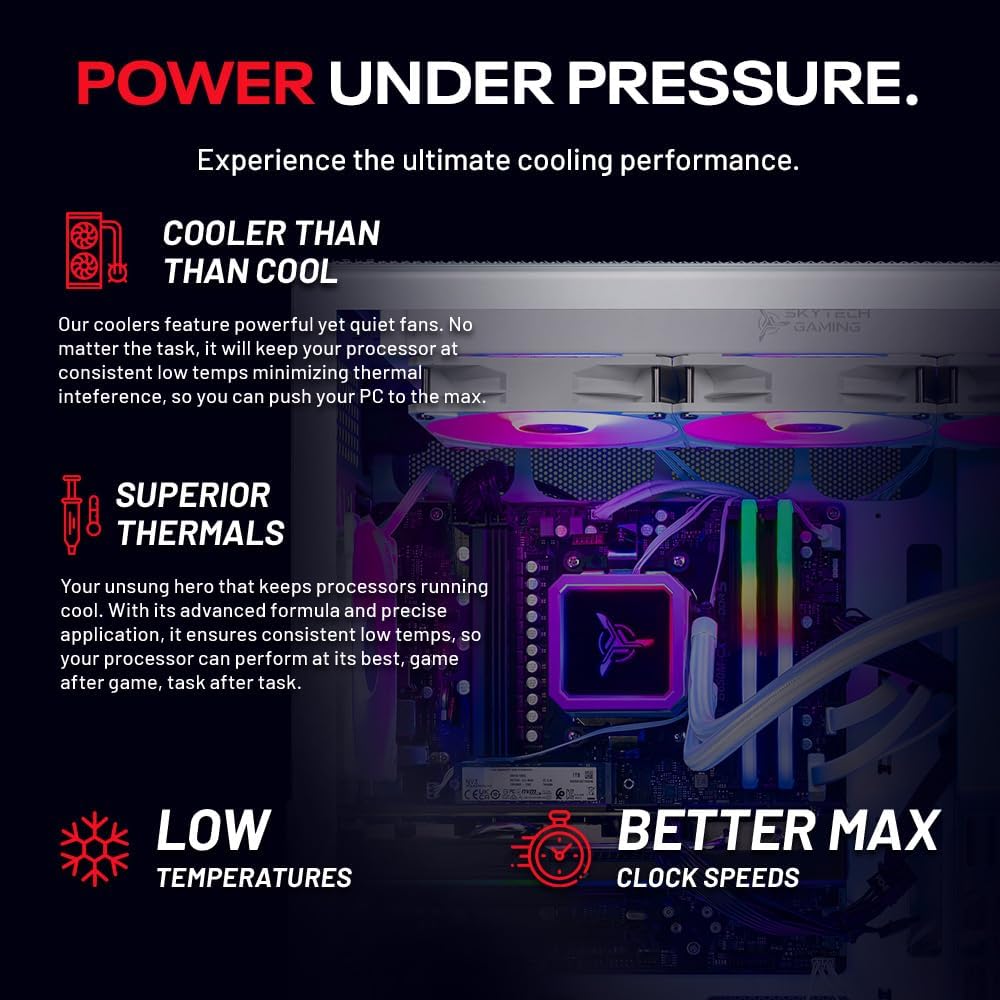 Skytech Gaming Aqua Desktop PC, Ryzen 7 7800X3D 4.2 GHz (5GHz), AMD RX 9060XT 16GB, 1TB Gen4 NVMe SSD, 32GB DDR5 RAM 5200 RGB, 850W Gold ATX 3 PSU, 360mm ARGB AIO, Wi-Fi, Win 11