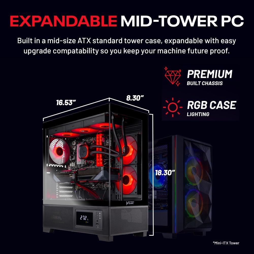 Skytech Gaming Azure 3 Plus Desktop PC, Intel Ultra 7 265K 3.9 GHz(5.4 GHz), NVIDIA RTX 5070 Ti 16GB, 2TB Gen4 NVMe SSD, 32GB DDR5 RAM 5200 RGB, 850W Gold ATX 3 PSU, 360mm ARGB AIO, Wi-Fi, Win 11