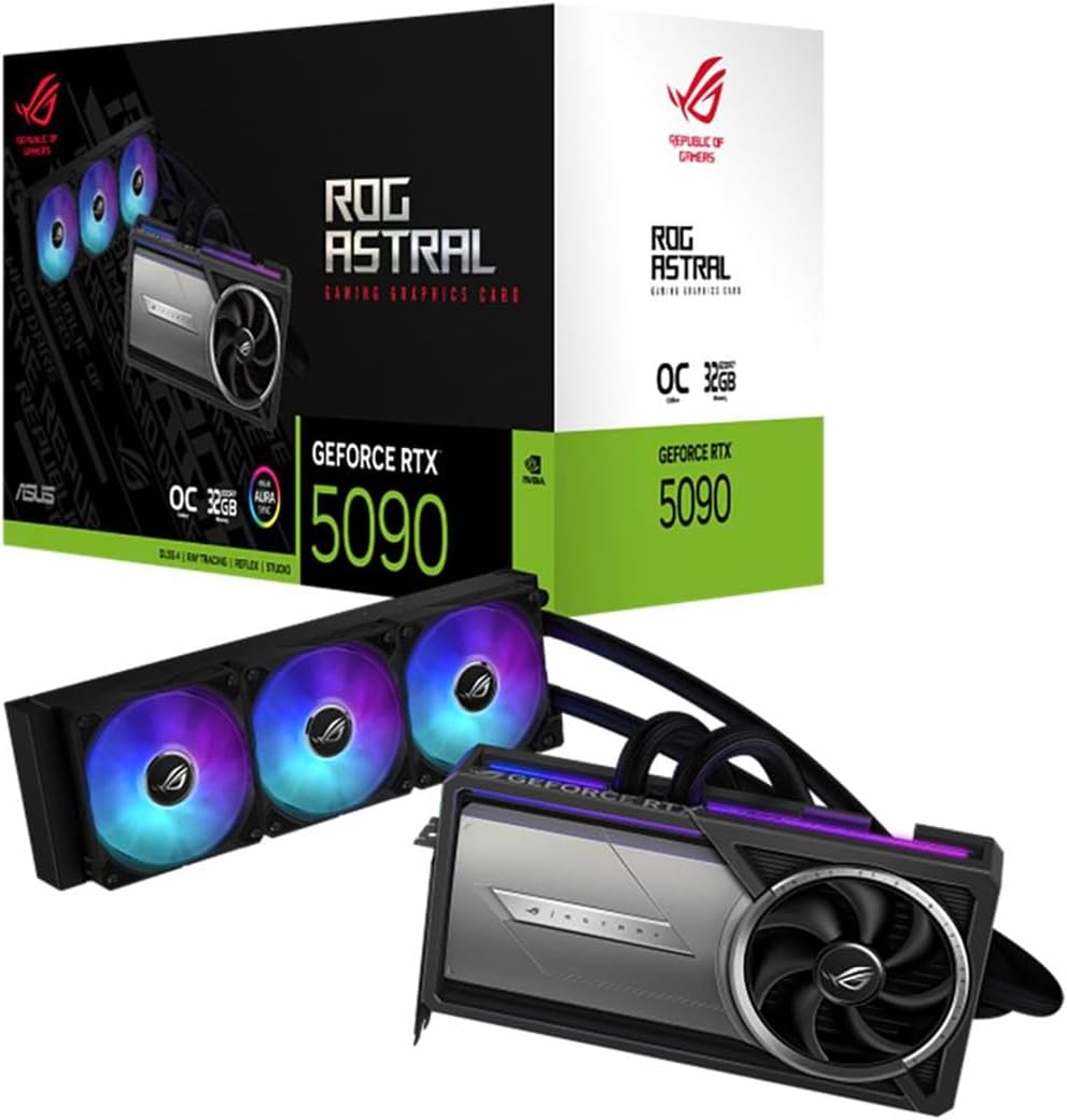 ASUS GeForce RTX 5090 Astral LC Overclocked Liquid Cooled 32GB GDDR7 PCIe 5.0 Graphics Card, 7680 x 4320 Maximum Resolution, Full Height, Triple Slot