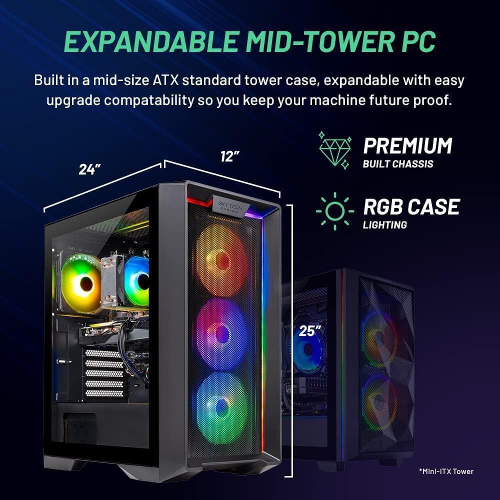 Skytech Gaming Nebula Gaming PC, AMD Ryzen 5 9600X 3.9GHz, NVIDIA RTX 5060, 1TB NVMe SSD, 16GB DDR5 RAM 6000, 650W Gold PSU, Wi-Fi, Win 11, Desktop