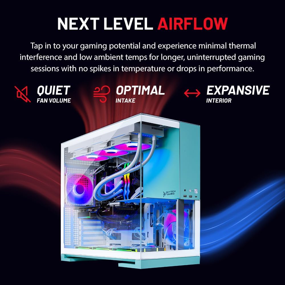 Skytech Gaming Aqua Desktop PC, Ryzen 7 7800X3D 4.2 GHz (5GHz), AMD RX 9060XT 16GB, 1TB Gen4 NVMe SSD, 32GB DDR5 RAM 5200 RGB, 850W Gold ATX 3 PSU, 360mm ARGB AIO, Wi-Fi, Win 11