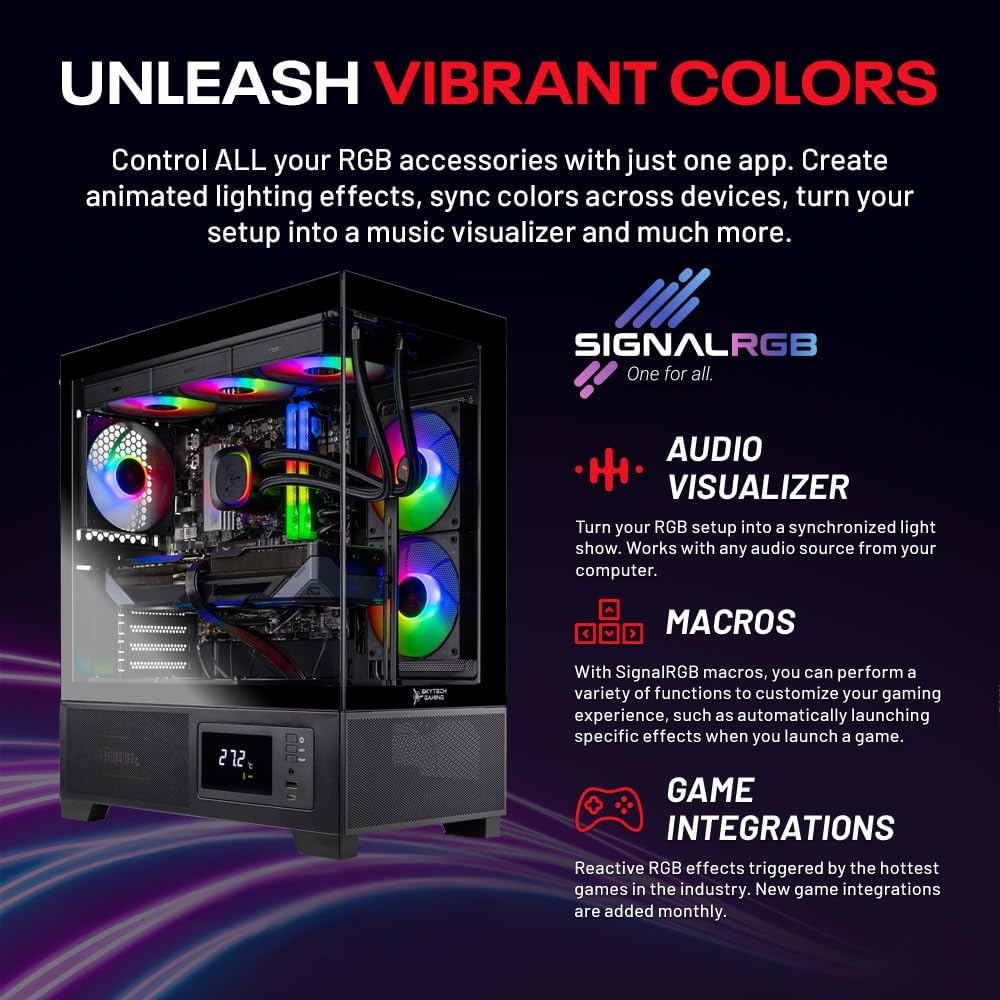 Skytech Gaming Azure 3 Plus Desktop PC, Intel Ultra 7 265K 3.9 GHz(5.4 GHz), NVIDIA RTX 5070 Ti 16GB, 2TB Gen4 NVMe SSD, 32GB DDR5 RAM 5200 RGB, 850W Gold ATX 3 PSU, 360mm ARGB AIO, Wi-Fi, Win 11