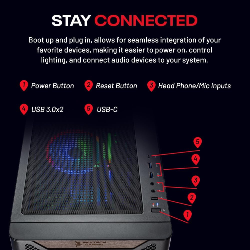 Skytech Gaming Chronos 3 Desktop PC, Ryzen 7 7700 3.8 GHz (5.3GHz), AMD RX 9070XT 16GB, 2TB Gen4 NVMe SSD, 32GB DDR5 RAM 6000 RGB, 850W Gold ATX 3 PSU, Wi-Fi, Win 11