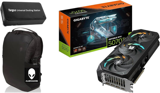 GIGABYTE GeForce RTX™ 5070 Ti Gaming OC 16GB GDDR7, Core Clock 2588 MHz (Reference: 2452 MHz), Memory Bus 256 bit, PCI-E 5.0 Bundle with Targus dockstation and Backpack Alienware.