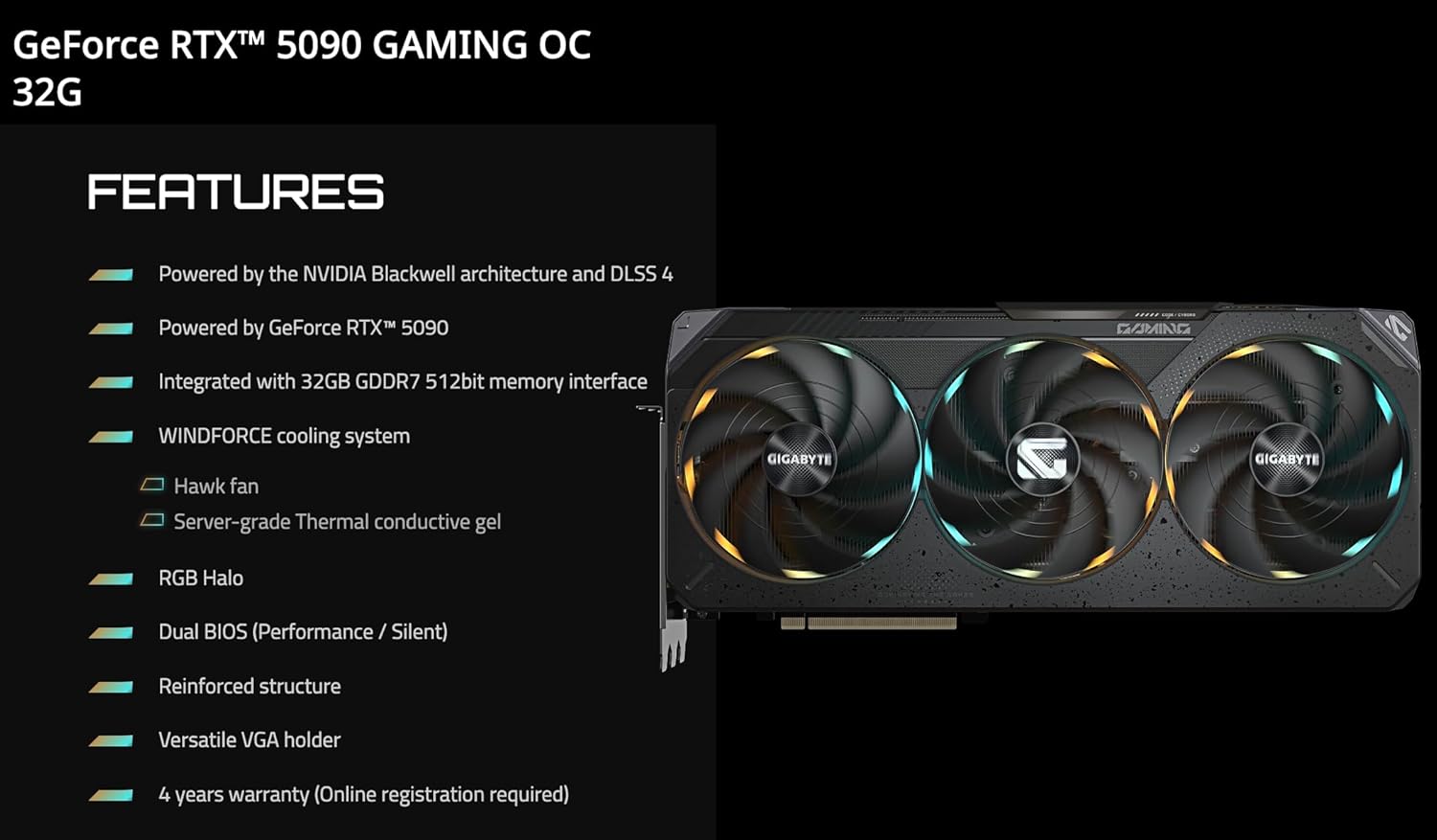 GIGABYTE Gaming GeForce RTX 5090 OC Edition 32GB GDDR7, 2550 MHz (Ref. Card : 2407MHz), Clock 28 Gbps, Memory Bus 512 bit, Resolution 7680x4320, Bundle with Targus Dock Station and Backpack Alinware