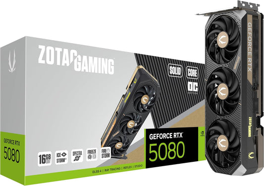 ZOTAC Gaming GeForce RTX 5080 Solid CORE OC DLSS 4 16GB GDDR7 256-bit 30 Gbps PCIE 5.0 Gaming Graphics Card, IceStorm 3.0 Advanced Cooling, Spectra RGB Lighting, ZT-B50800J2-10P