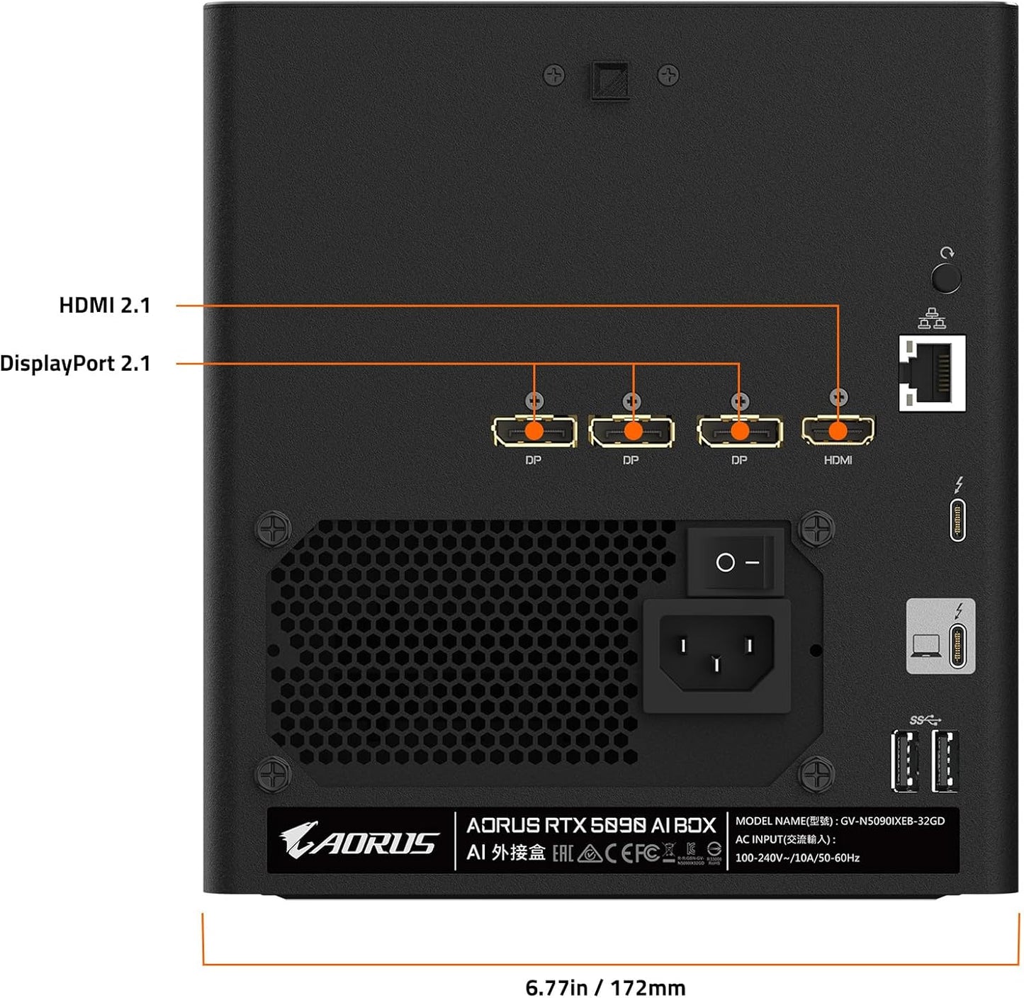 GIGABYTE AORUS RTX 5090 AI Box Graphics Card, WATERFORCE All-in-one Cooling System, Thunderbolt 5, USB-4, GV-N5090IXEB-32GD Video Card