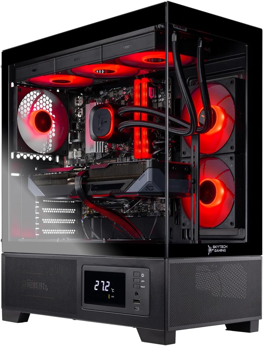Skytech Gaming Azure 3 Plus Desktop PC, Intel Ultra 7 265K 3.9 GHz(5.4 GHz), NVIDIA RTX 5070 Ti 16GB, 2TB Gen4 NVMe SSD, 32GB DDR5 RAM 5200 RGB, 850W Gold ATX 3 PSU, 360mm ARGB AIO, Wi-Fi, Win 11