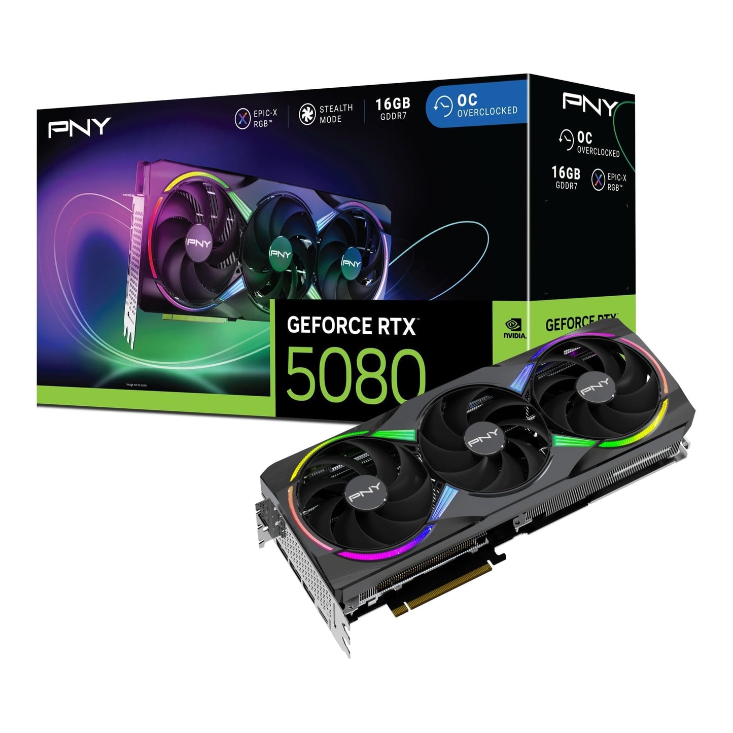 PNY NVIDIA GeForce RTX™ 5080 OC Triple Fan, Graphics Card (16GB GDDR7, 256-bit, Boost Speed: 2730 MHz, PCIe® 5.0, HDMI®/DP 2.1, 2.99-Slot, NVIDIA Blackwell Architecture, DLSS 4)