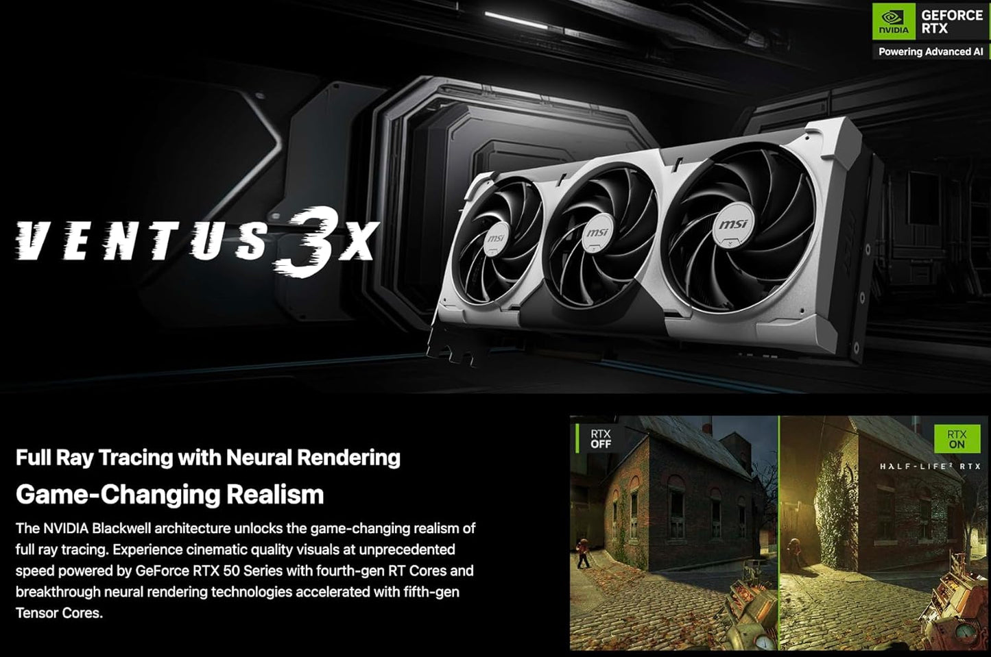 MSI Ventus 3X FeForce RTX 5090 OC Edition 32 GB GDDR7, PCI Express Gen 5, Core Clocks Extreme: 2452 MHz, CUDA CORES 21760 Units, Memory Speed 28 Gbps, Bundle with HDMI Cable