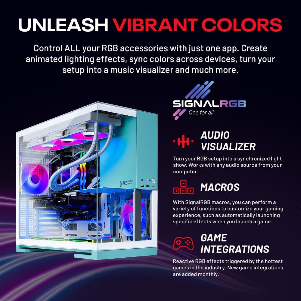Skytech Gaming Aqua Desktop PC, Ryzen 7 7800X3D 4.2 GHz (5GHz), AMD RX 9060XT 16GB, 1TB Gen4 NVMe SSD, 32GB DDR5 RAM 5200 RGB, 850W Gold ATX 3 PSU, 360mm ARGB AIO, Wi-Fi, Win 11