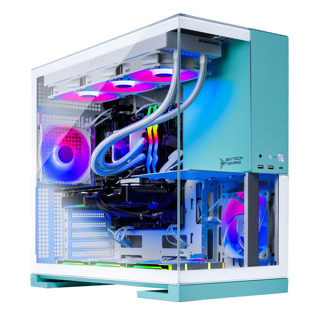 Skytech Gaming Azure 3 Plus Desktop PC, Intel Ultra 7 265K 3.9 GHz(5.4 GHz), NVIDIA RTX 5070 Ti 16GB, 2TB Gen4 NVMe SSD, 32GB DDR5 RAM 5200 RGB, 850W Gold ATX 3 PSU, 360mm ARGB AIO, Wi-Fi, Win 11