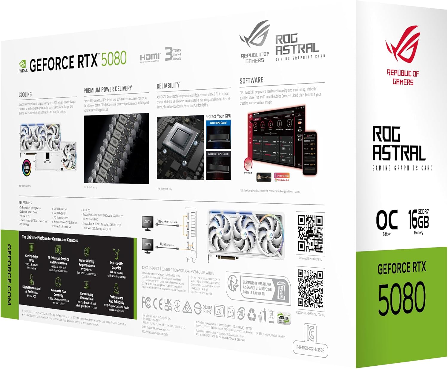 ASUS ROG Astral GeForce RTX™ 5080 16GB GDDR7 White OC Edition - Quad-Fan Graphics Card Delivering unprecedented Airflow and air Pressure for Optimal Performance
