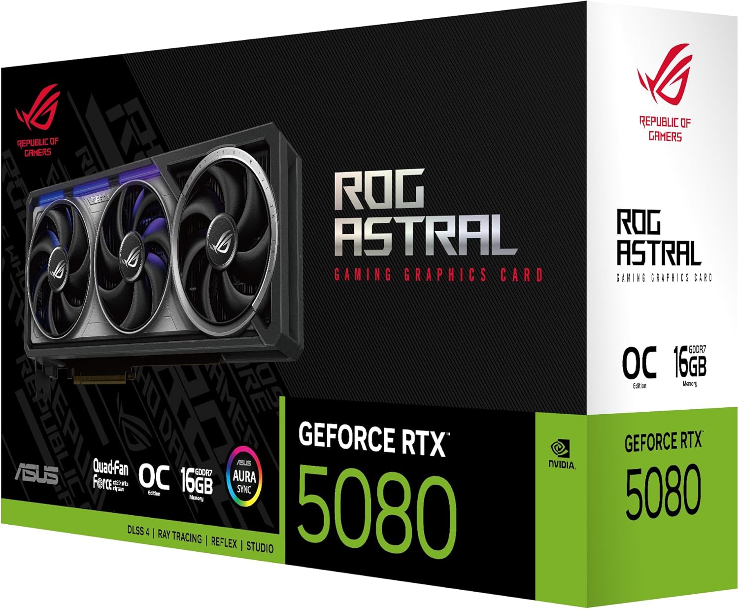 ASUS ROG Astral GeForce RTX™ 5080 OC Edition Gaming Graphics Card (PCIe® 5.0, 16GB GDDR7, HDMI®/DP 2.1, 3.8-Slot, 4-Fan Design, Axial-tech Fans, Patented Vapor Chamber, Phase-Change GPU Thermal pad)