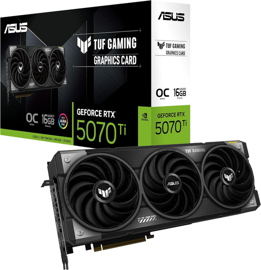 ASUS TUF Gaming RTX5070 Ti OC, PCIe5, 16GB DDR7, 2 HDMI, 3 DP, 2610MHz Clock, RGB Lighting, Overclocked
