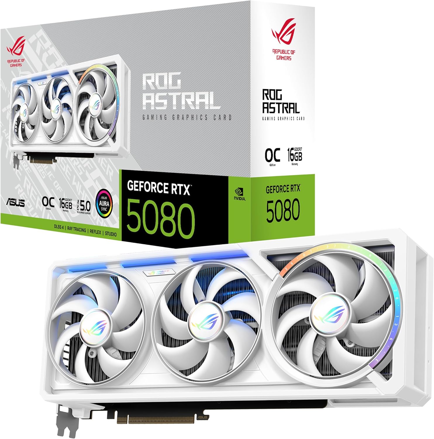 ASUS ROG Astral GeForce RTX™ 5080 16GB GDDR7 White OC Edition - Quad-Fan Graphics Card Delivering unprecedented Airflow and air Pressure for Optimal Performance