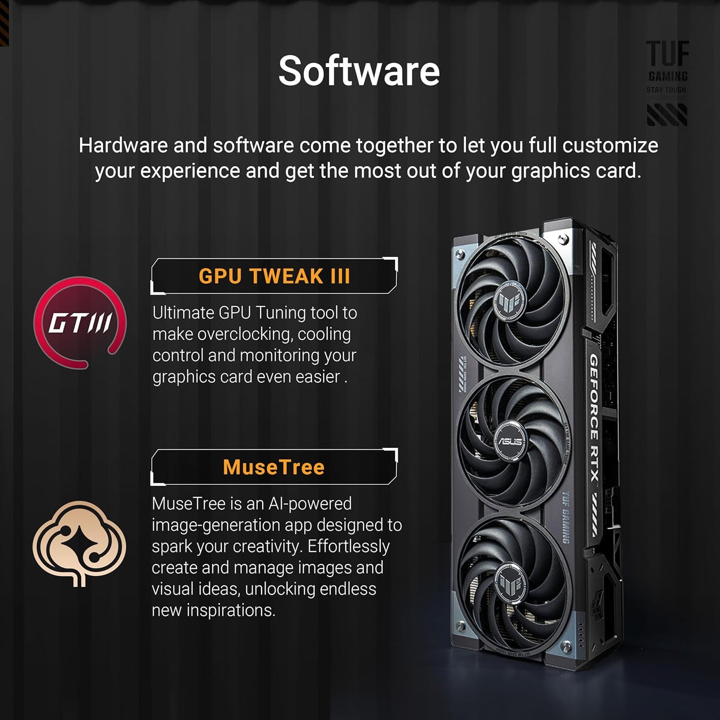 ASUS TUF Gaming RTX5070 Ti OC, PCIe5, 16GB DDR7, 2 HDMI, 3 DP, 2610MHz Clock, RGB Lighting, Overclocked