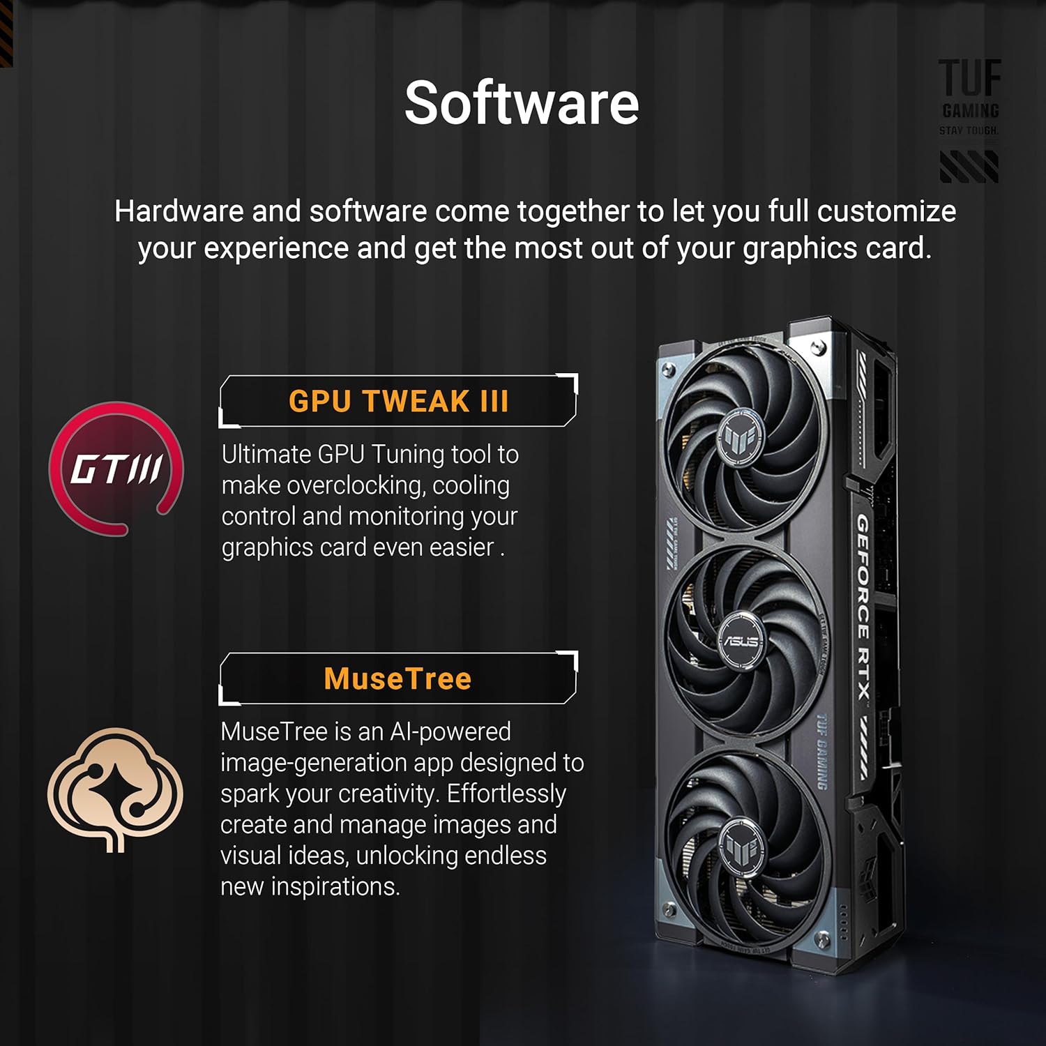 ASUS TUF Gaming RTX5070 Ti OC, PCIe5, 16GB DDR7, 2 HDMI, 3 DP, 2610MHz Clock, RGB Lighting, Overclocked