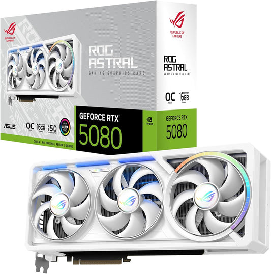 ASUS ROG Astral GeForce RTX™ 5080 16GB GDDR7 White OC Edition - Quad-Fan Graphics Card Delivering unprecedented Airflow and air Pressure for Optimal Performance