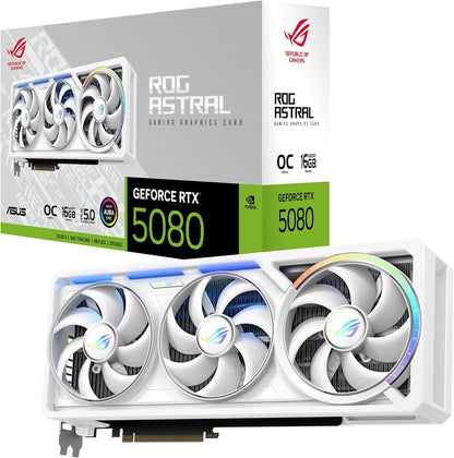 ASUS ROG Astral GeForce RTX™ 5080 16GB GDDR7 White OC Edition - Quad-Fan Graphics Card Delivering unprecedented Airflow and air Pressure for Optimal Performance